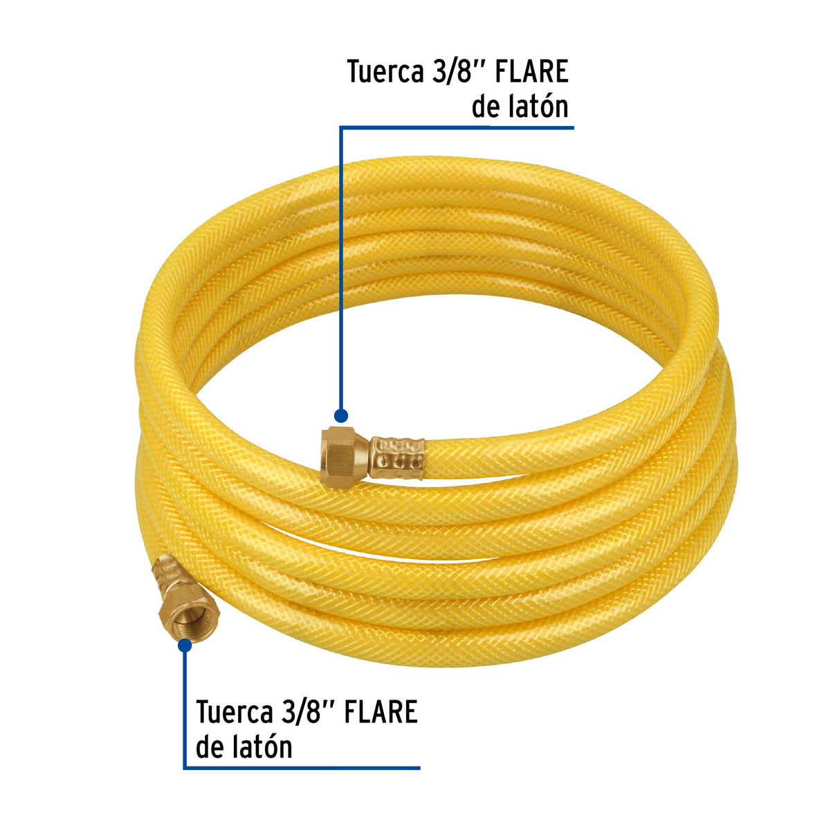 Manguera para Gas, PVC Amarilla, 3/8'Flare, 4 m, Foset