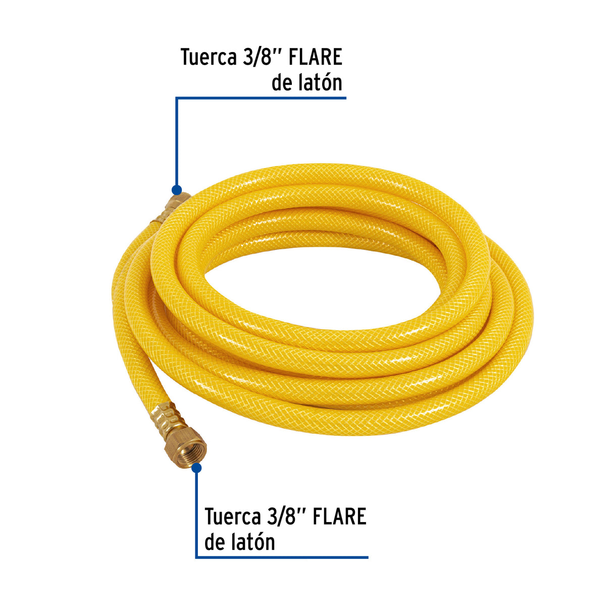 Manguera para Gas, PVC Amarilla, 3/8' Flare, 5 m, Foset