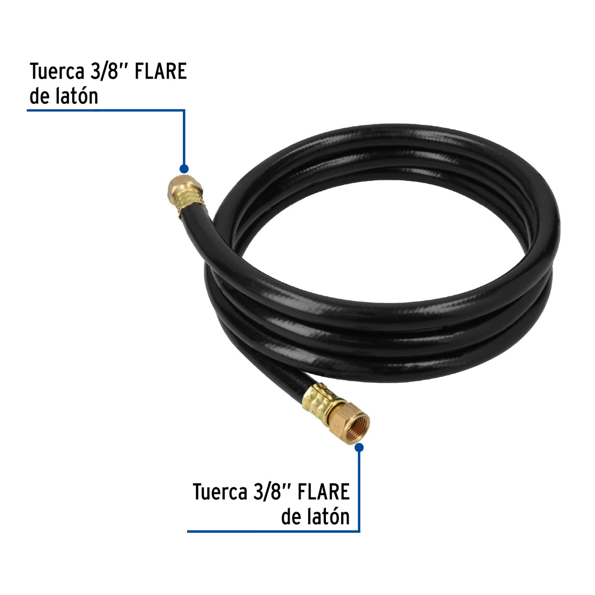 Manguera para Gas, PVC Negra, 3/8' Flare, 2 m, Foset