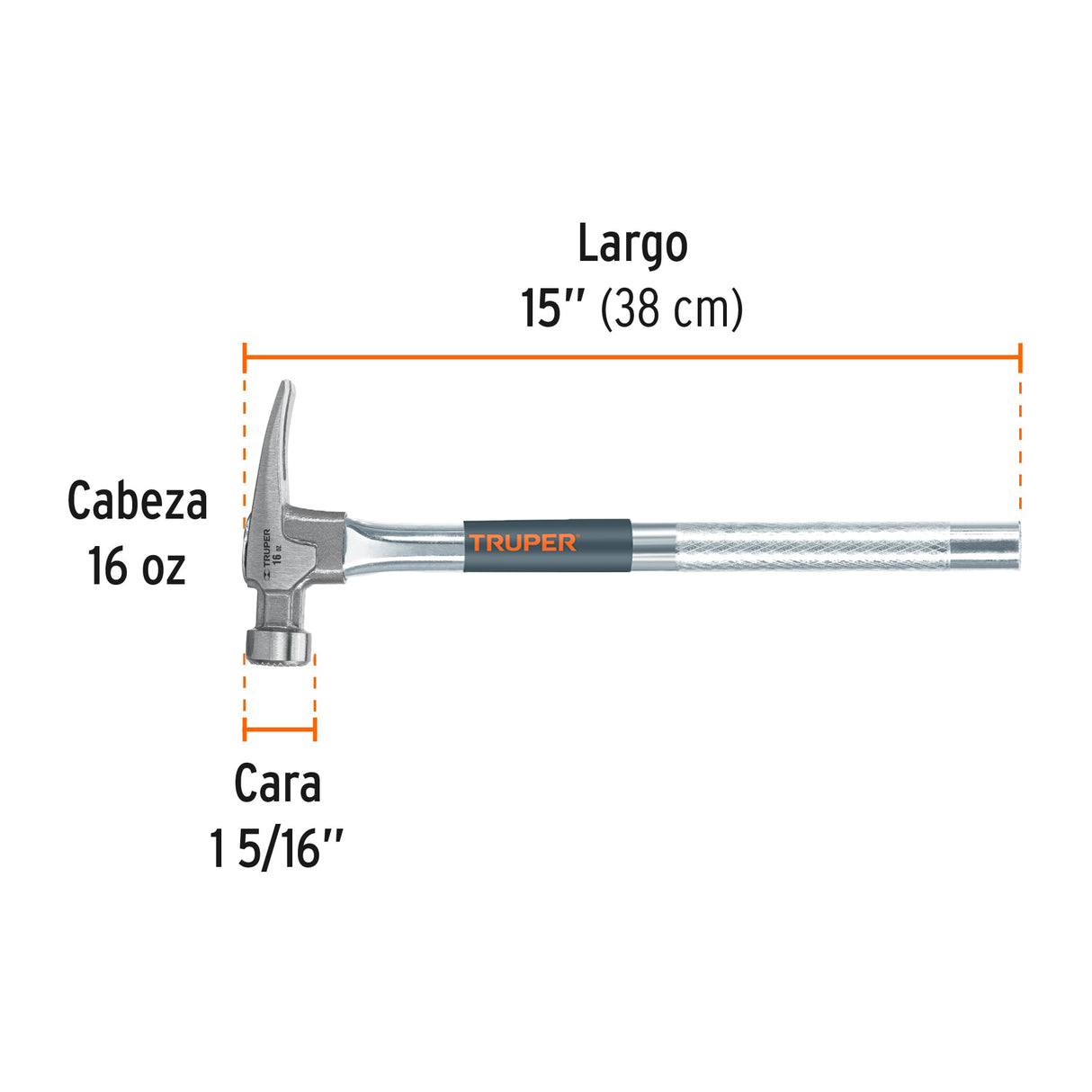 Martillo Tubular 16 Oz Uña California Ripper, Cara Fresada