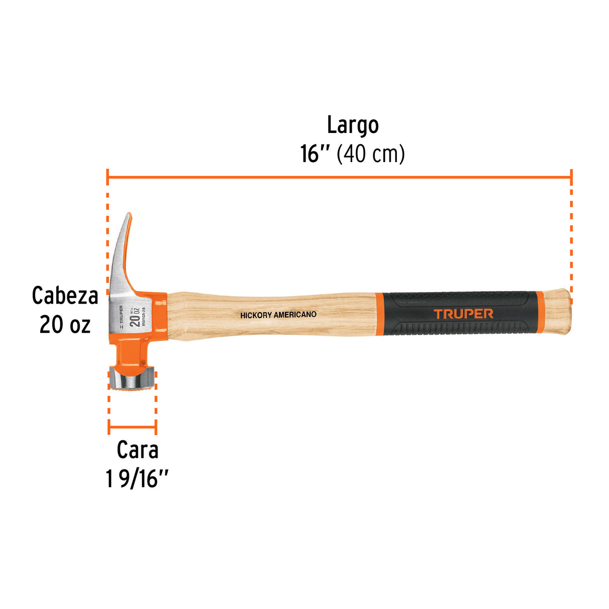 Martillo 20 Oz Uña Recta Tipo California Ripper, Truper Grip