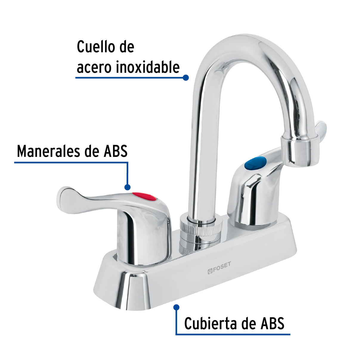 Mezcladora 4' Lavabo, ABS, Cuello Bar, Palanca, Basic
