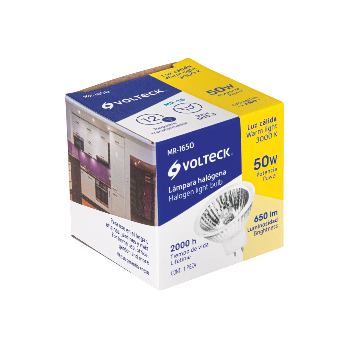 Lámpara de Halógeno 50 W Tipo Mr 16 Base GU5.3, Volteck