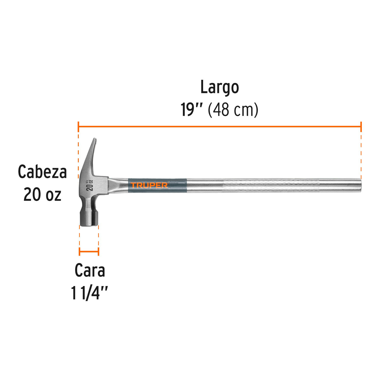 Martillo Tubular Pulido 20 Oz Uña Recta, Truper