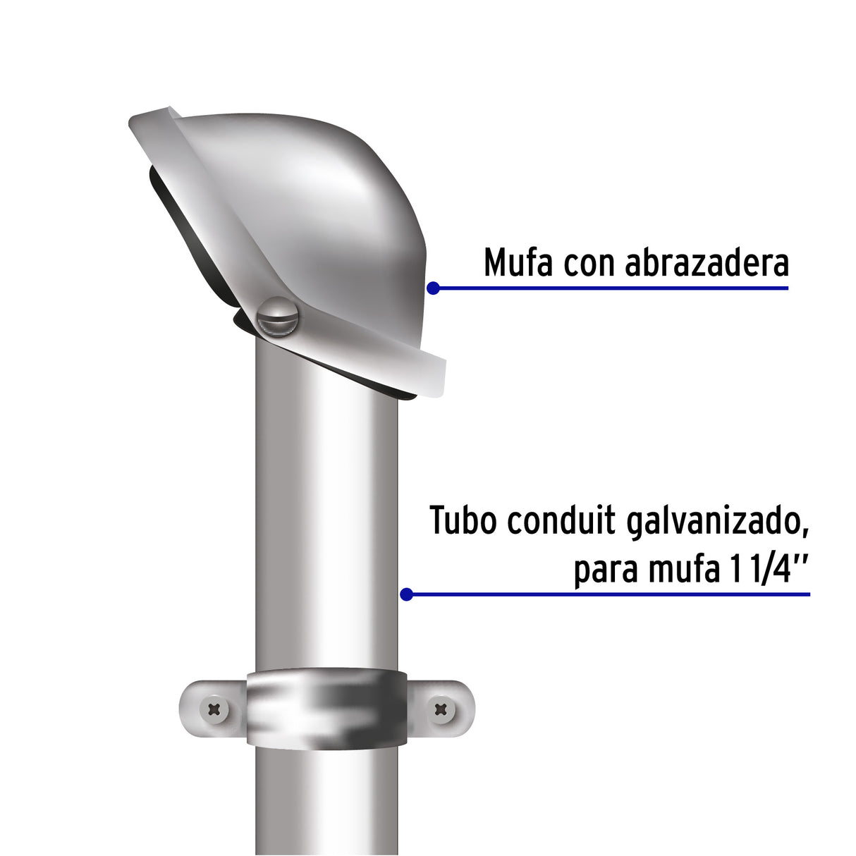 Mufa con Abrazadera para Tubo 1-1/4', Volteck