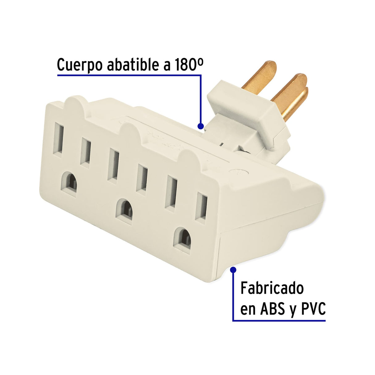 Multicontacto Triple Aterrizado, Tipo Bisagra, Volteck