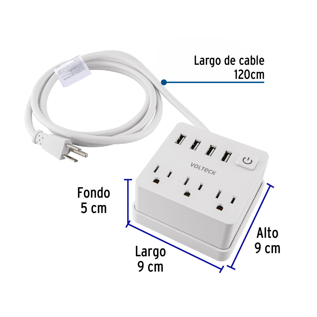 Multicontacto 16 AWG Doméstico 3 Entradas 4 Ptos USB, Blanco
