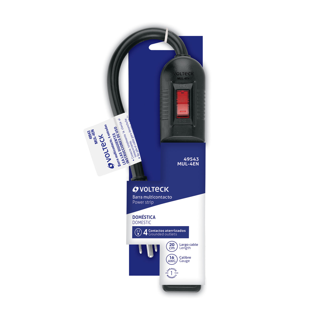 Multicontacto Económico 4 Entradas, Negro, Volteck