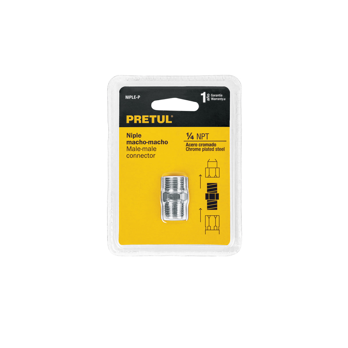 Niple de Acero, Macho-macho, Cuerda 1/4' NPT, Pretul