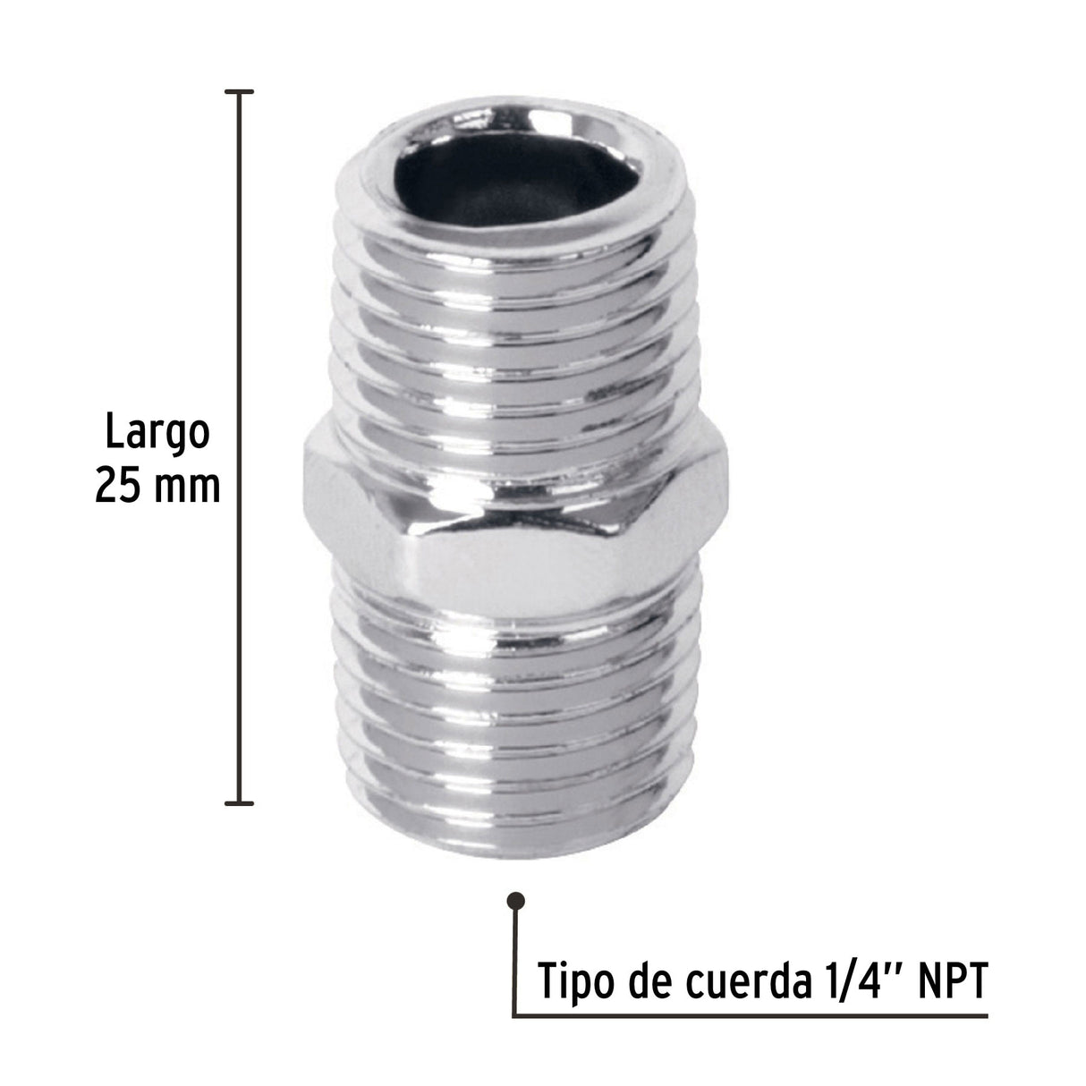 Niple de Acero, Macho-macho, Cuerda 1/4' NPT, Pretul