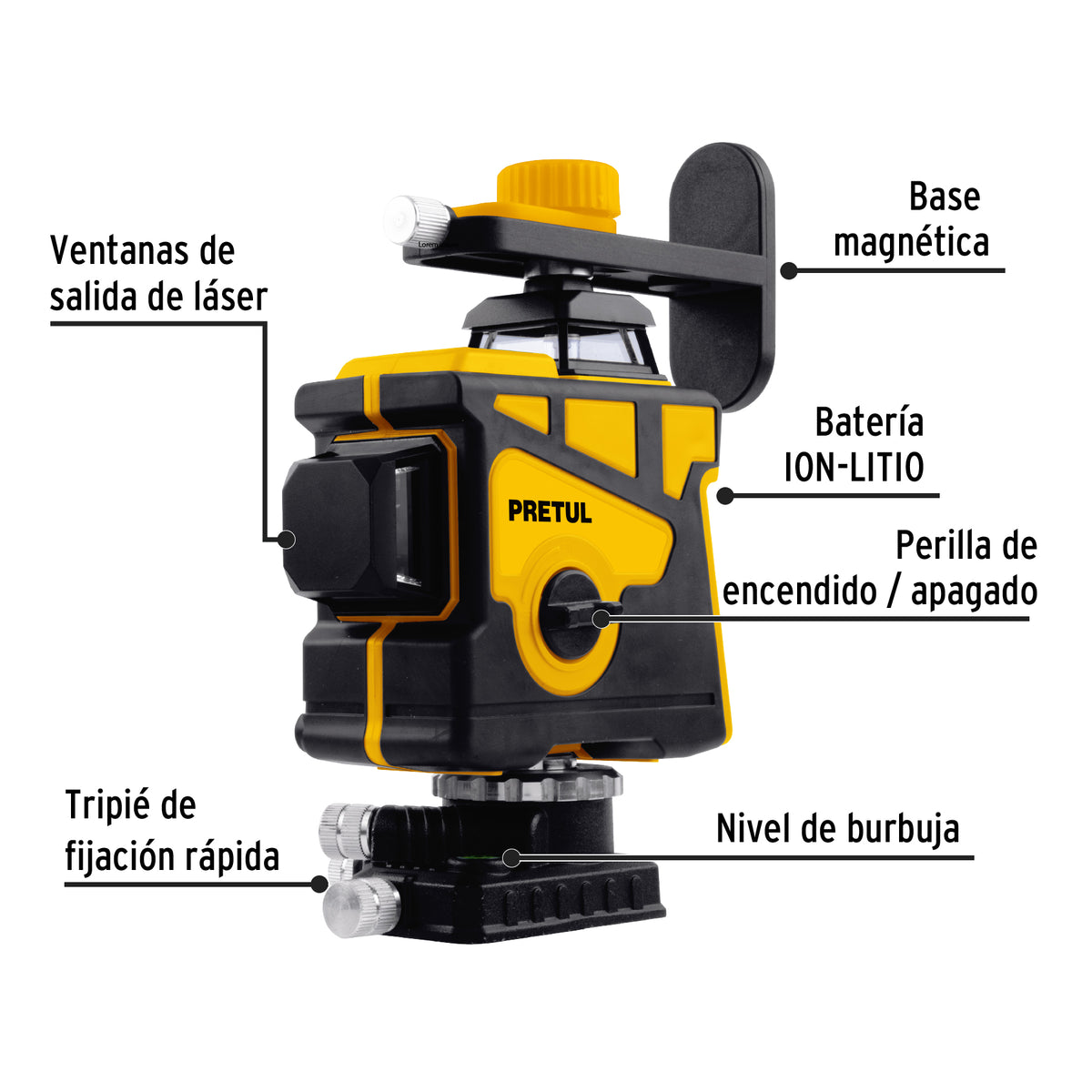 Nivel Láser Verde, Alcance 25M, 12 Líneas, Recargable, Pretul