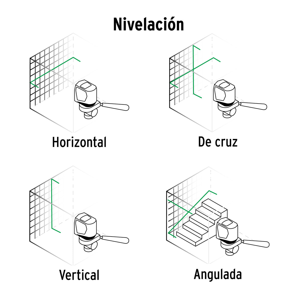 Nivel Láser Verde, Alcance 30 m, Recargable, Truper