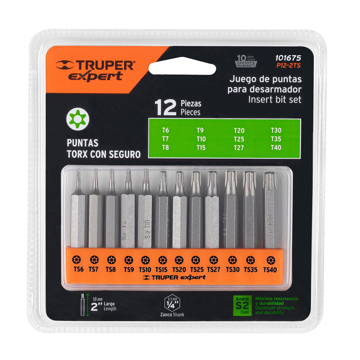 Juego de 12 Puntas Torx Combinadas C/Seguro Largo 2', Expert
