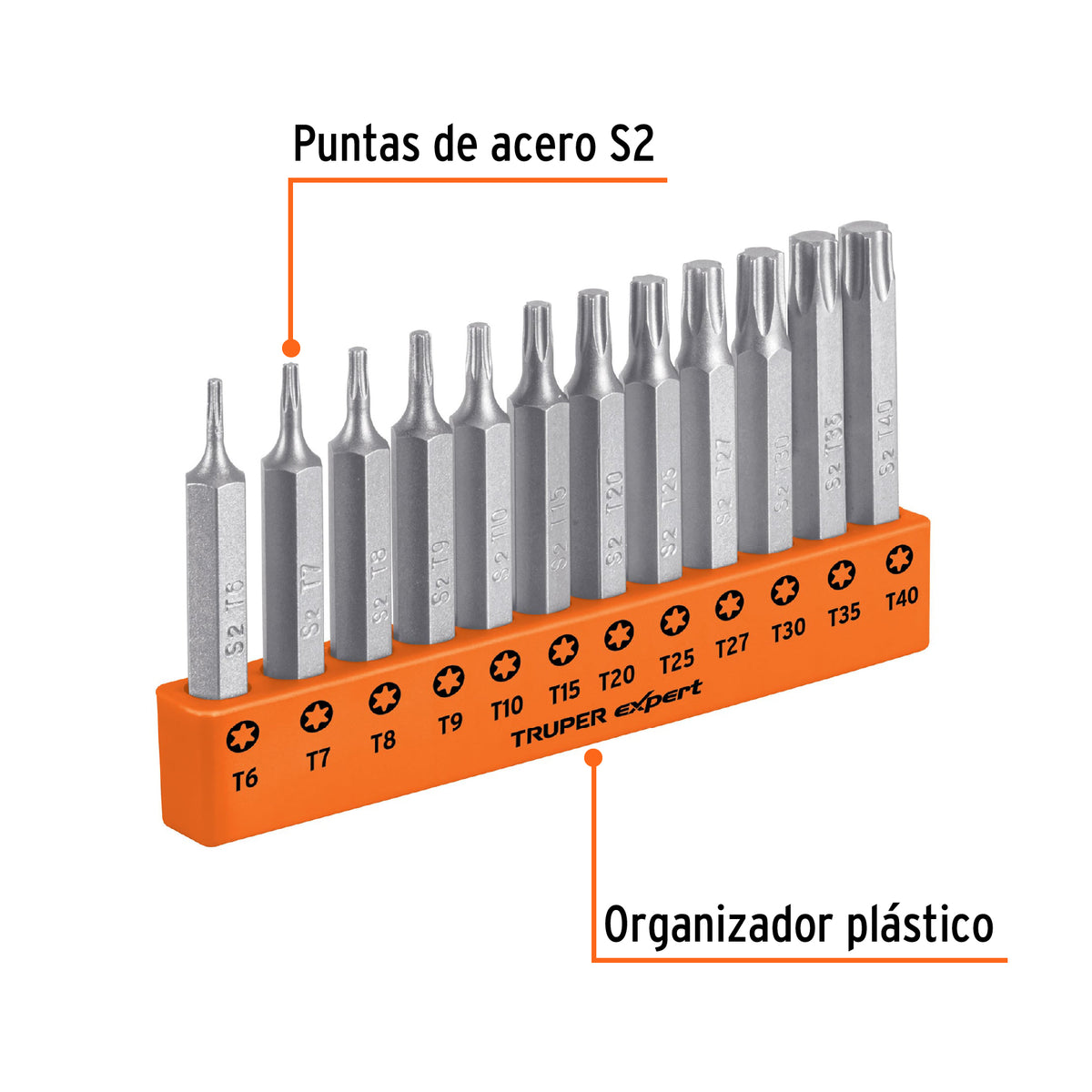 Juego de 12 Puntas Torx Combinadas Largo 2', Truper Expert