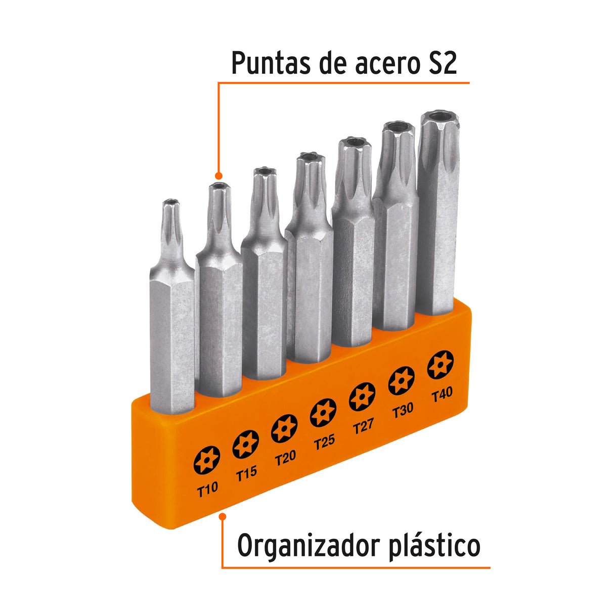 Juego de 7 Puntas Torx Combinadas C/Seguro Largo 2', Expert