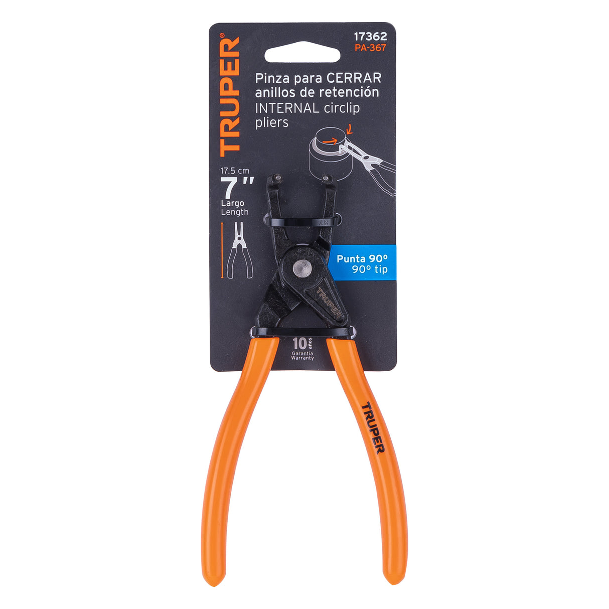Pinza Punta a 90° 6-3/4' para Cerrar Anillos, Mango de PVC