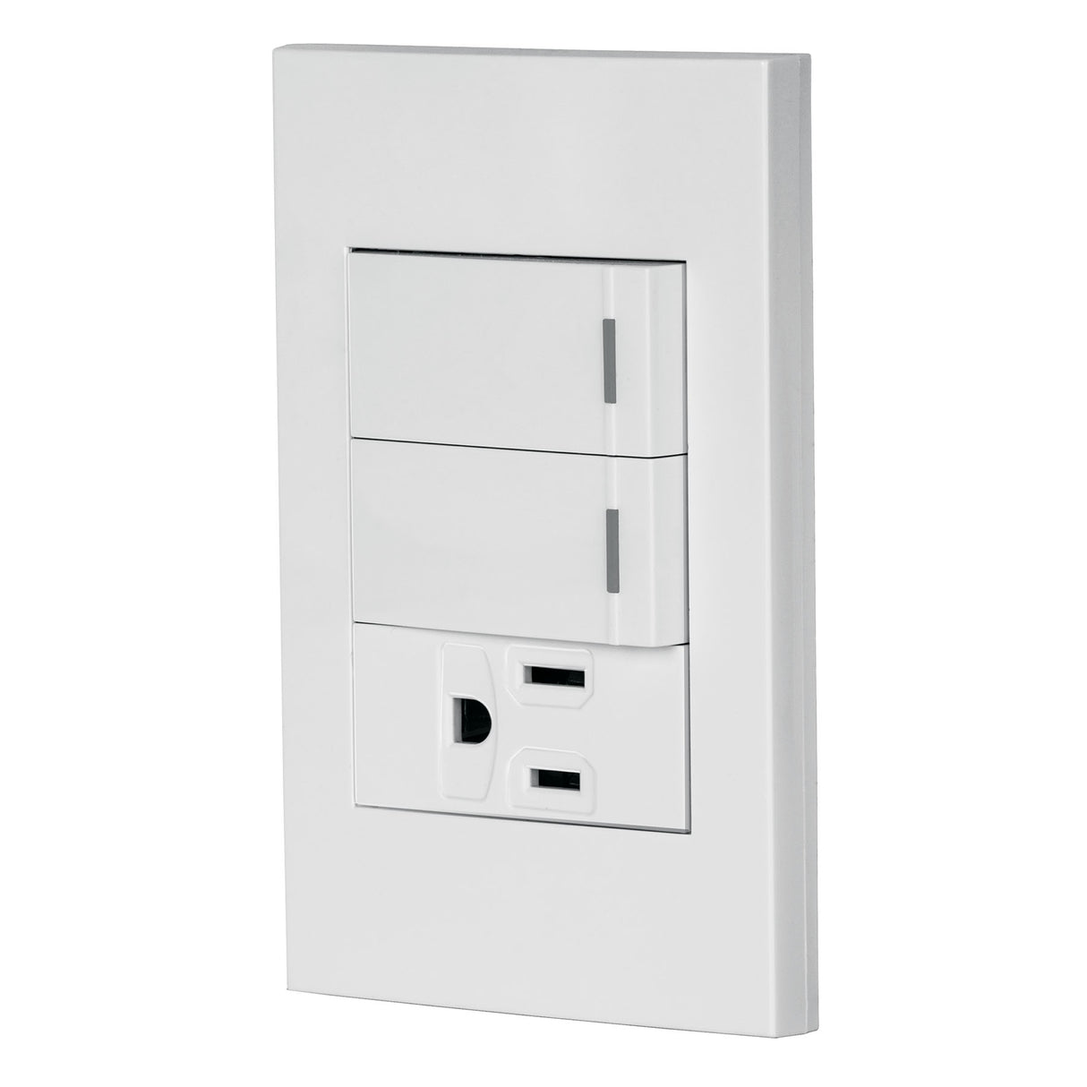 Placa Armada 2 Interruptores, 1 Contacto, 1mod, Española, Blanco