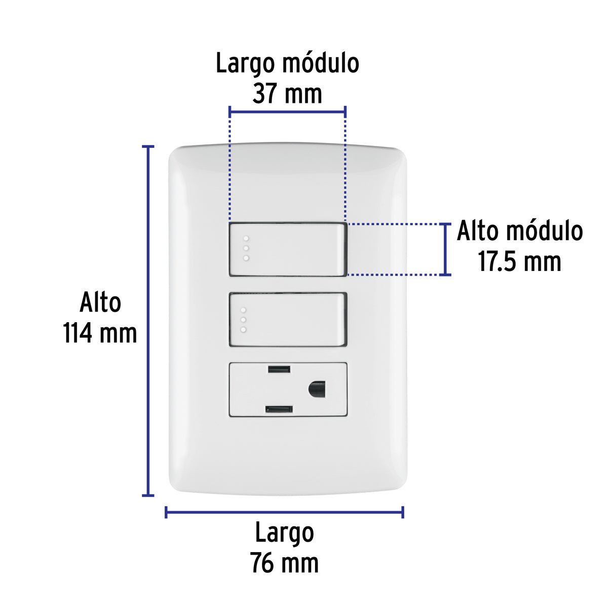 Placa Armada Contacto 2 Interruptores, Blanco, Línea Italiana