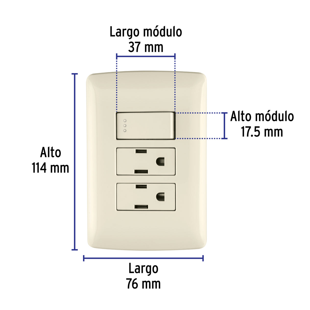 Placa Armada 2 Contactos E Interruptor, Marfil, Línea Italiana