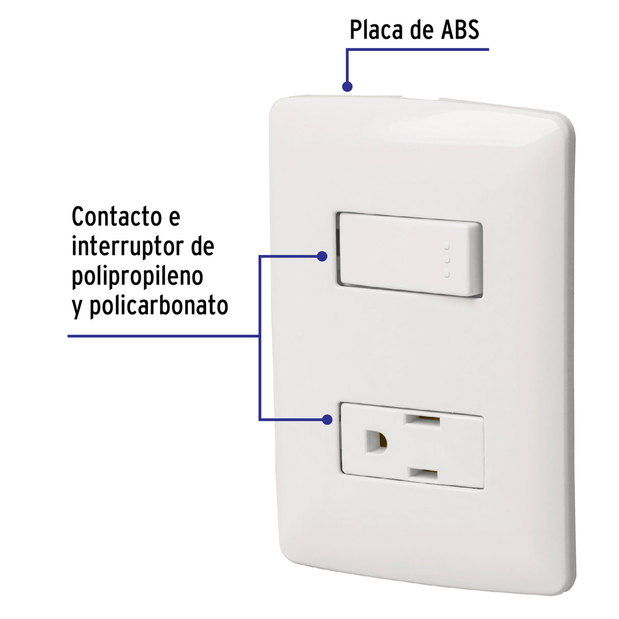 Placa Armada Contacto E Interruptor, Blanco, Línea Italiana