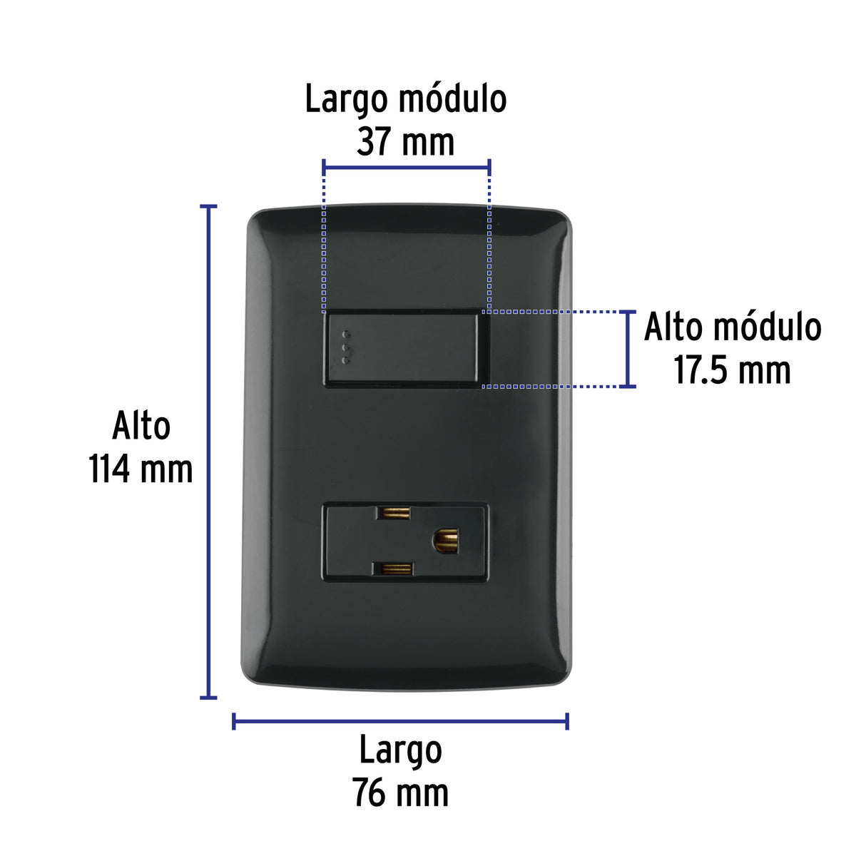 Placa Armada Contacto E Interruptor, Negro, Línea Italiana
