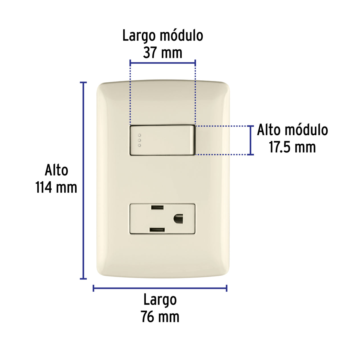 Placa Armada Contacto E Interruptor, Marfil, Línea Italiana