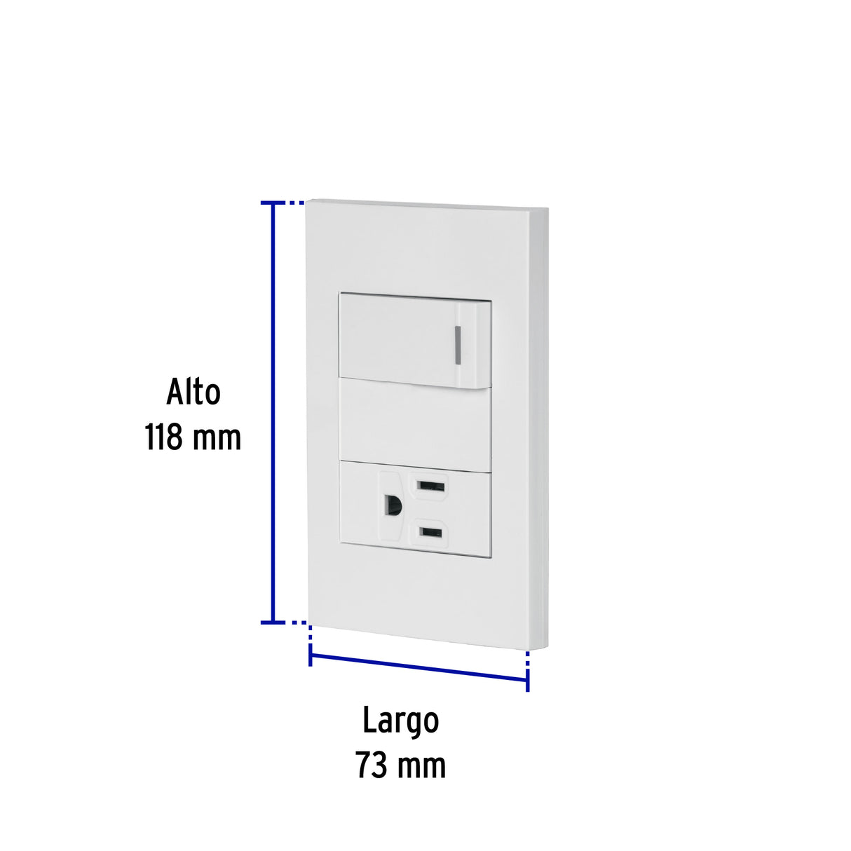 Placa Armada 1 Interruptor, 1 Contacto, 1mod, Española, Blanco