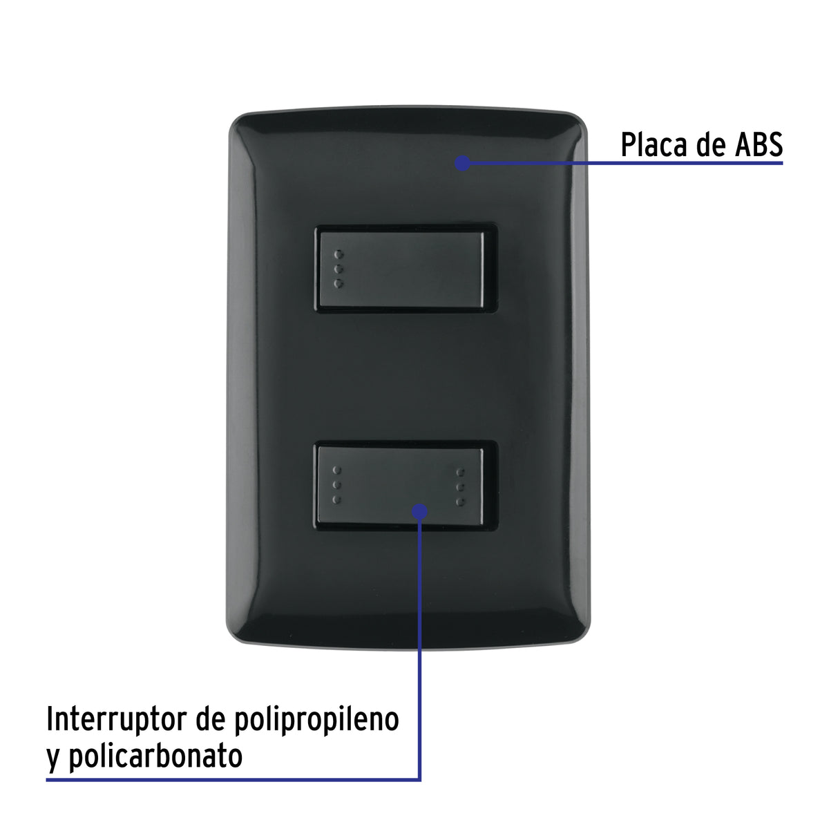 Placa Armada 1 Interruptor 1 Escalera, Negro, Línea Italiana
