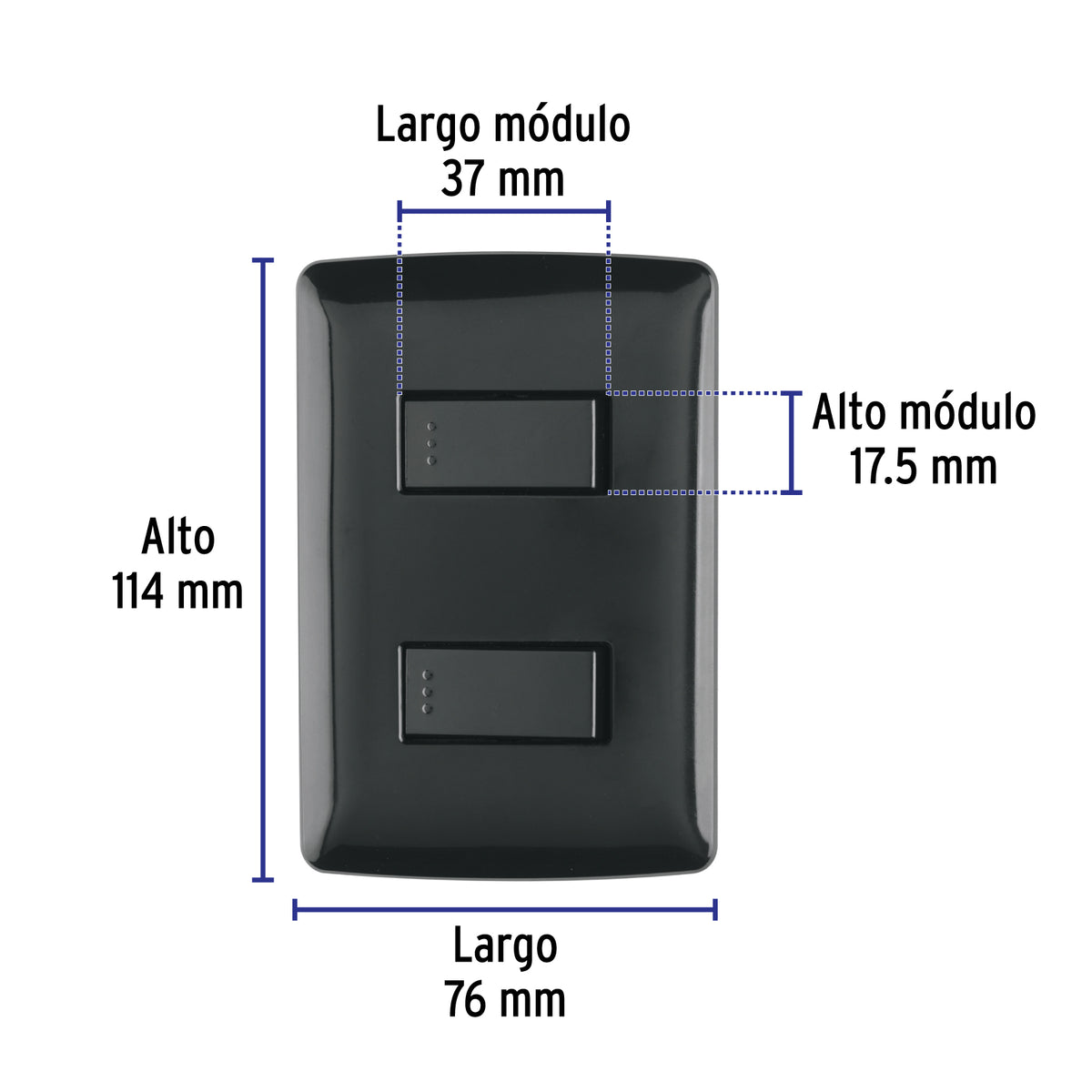 Placa Armada, 2 Interruptores Sencillos, Negro, Línea Italiana