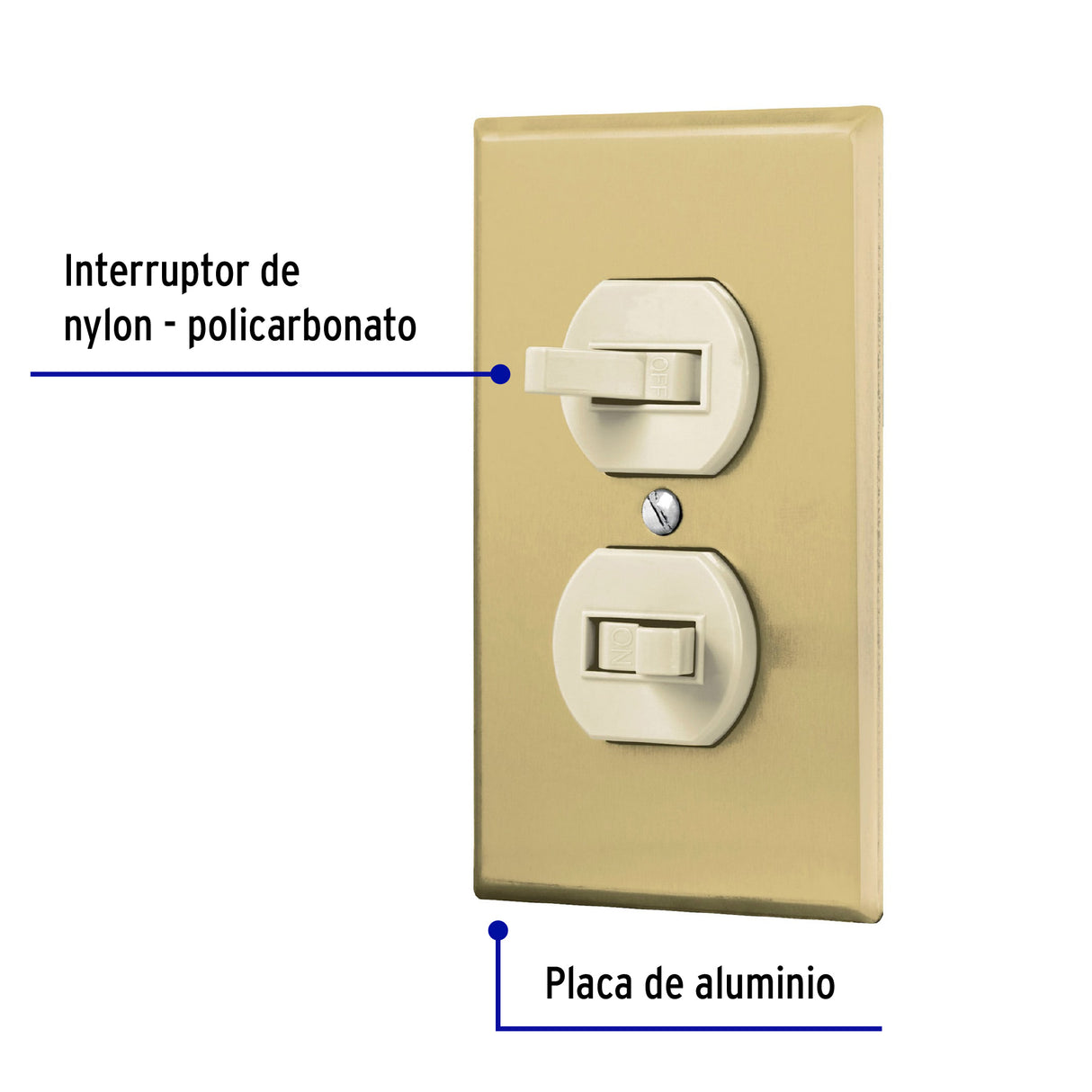 Placa Armada 2 Interruptor Sencillo, Línea Standard, Aluminio