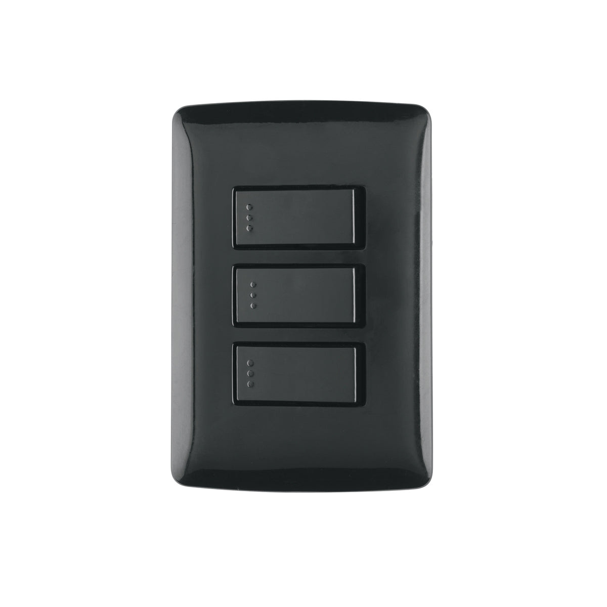 Placa Armada 3 Interruptores Sencillos, Negro, Línea Italiana