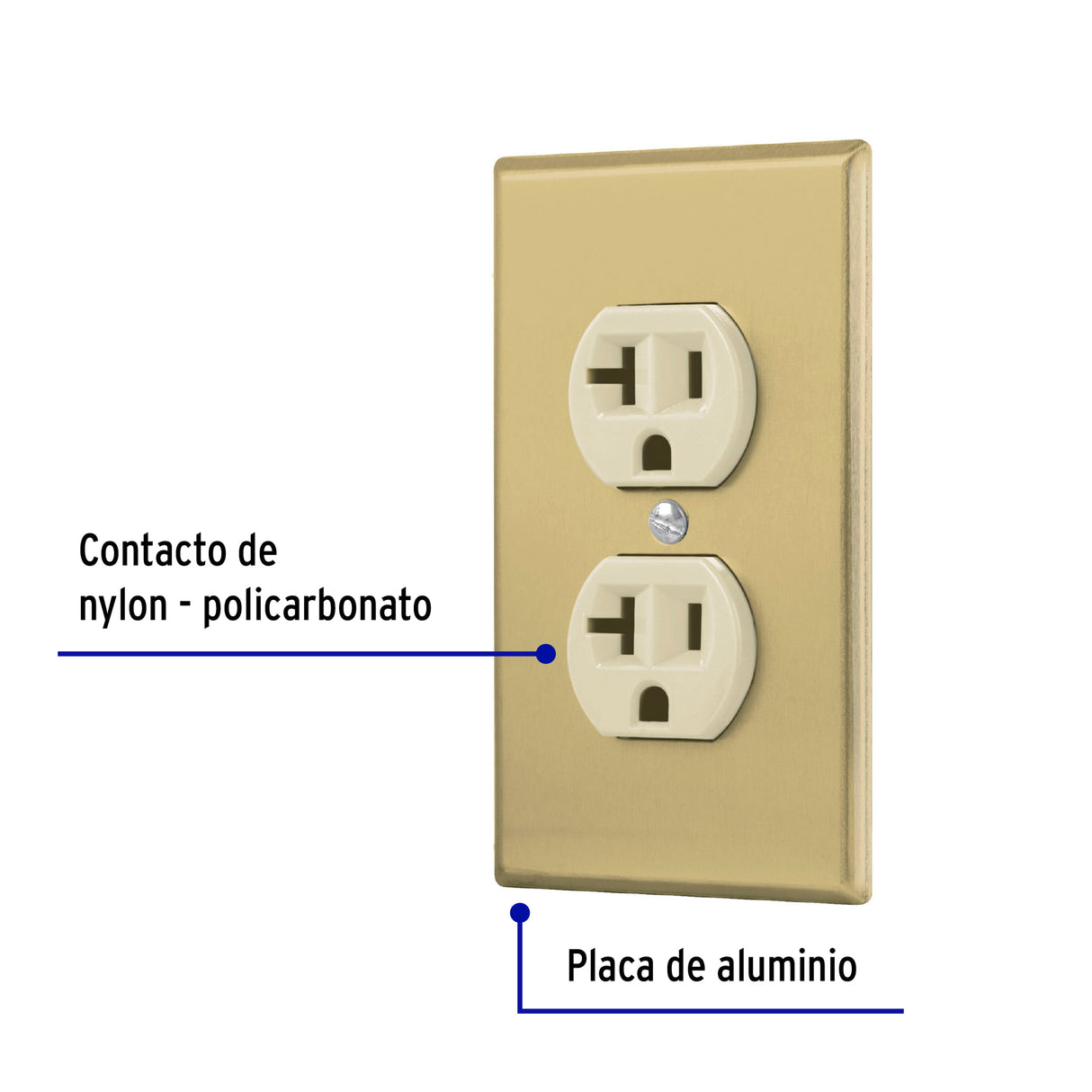 Placa Armada Contacto Dúplex, 2 Polos, Línea Standard, Aluminio