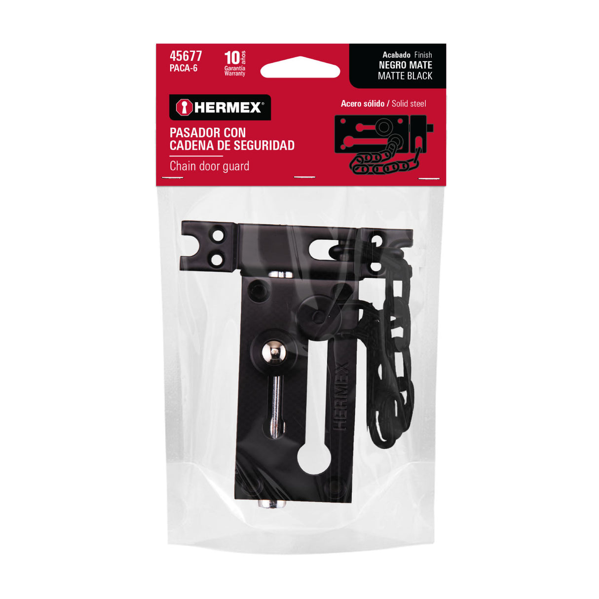 Pasador con Cadena para Puerta, Acabado Negro, Hermex
