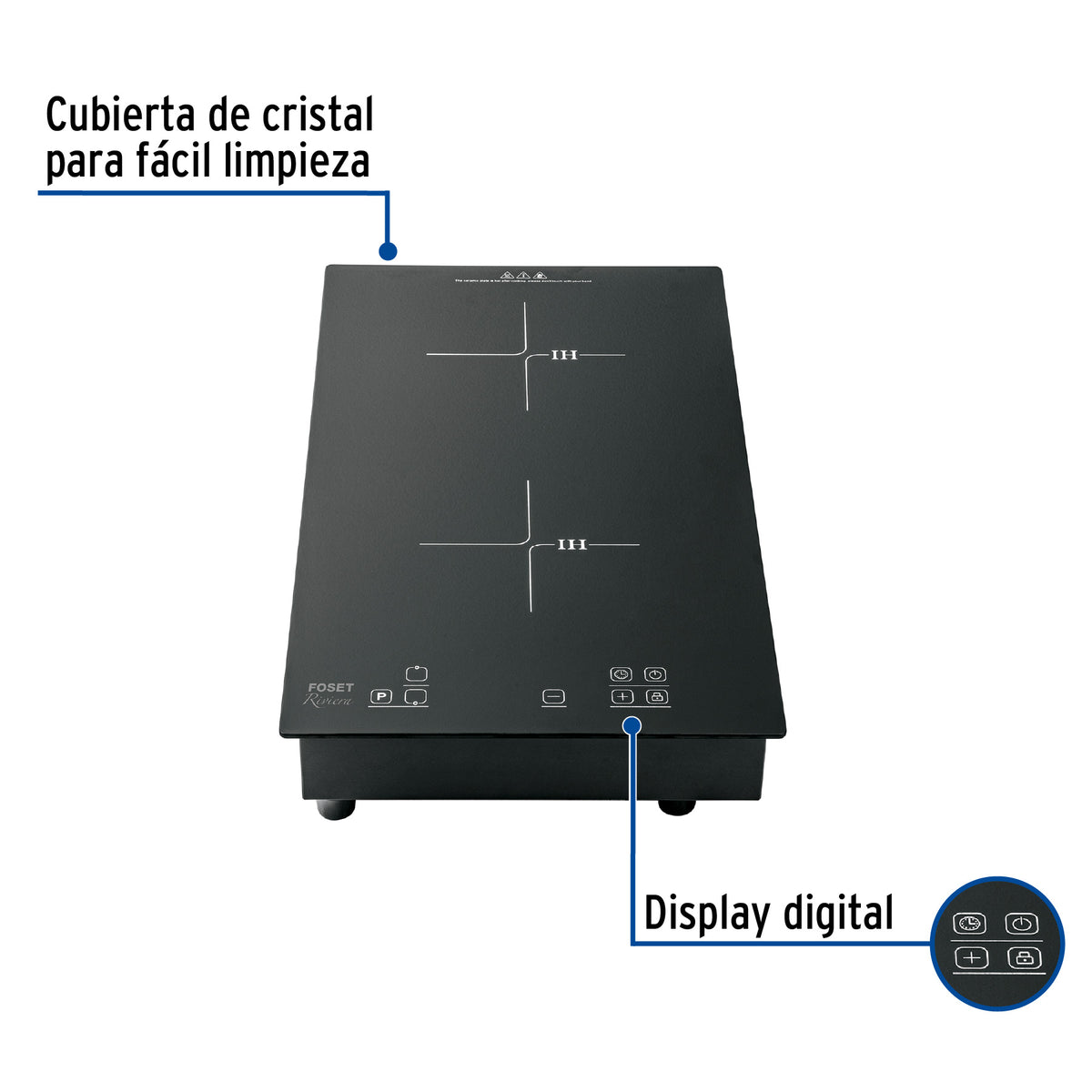 Parrilla Inducción Empotrable 30 cm, 2 Quem, Vidrio, Riviera