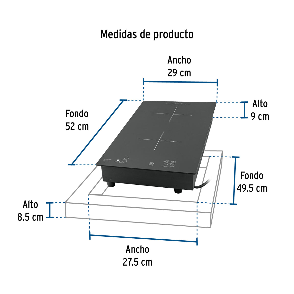 Parrilla Inducción Empotrable 30 cm, 2 Quem, Vidrio, Riviera