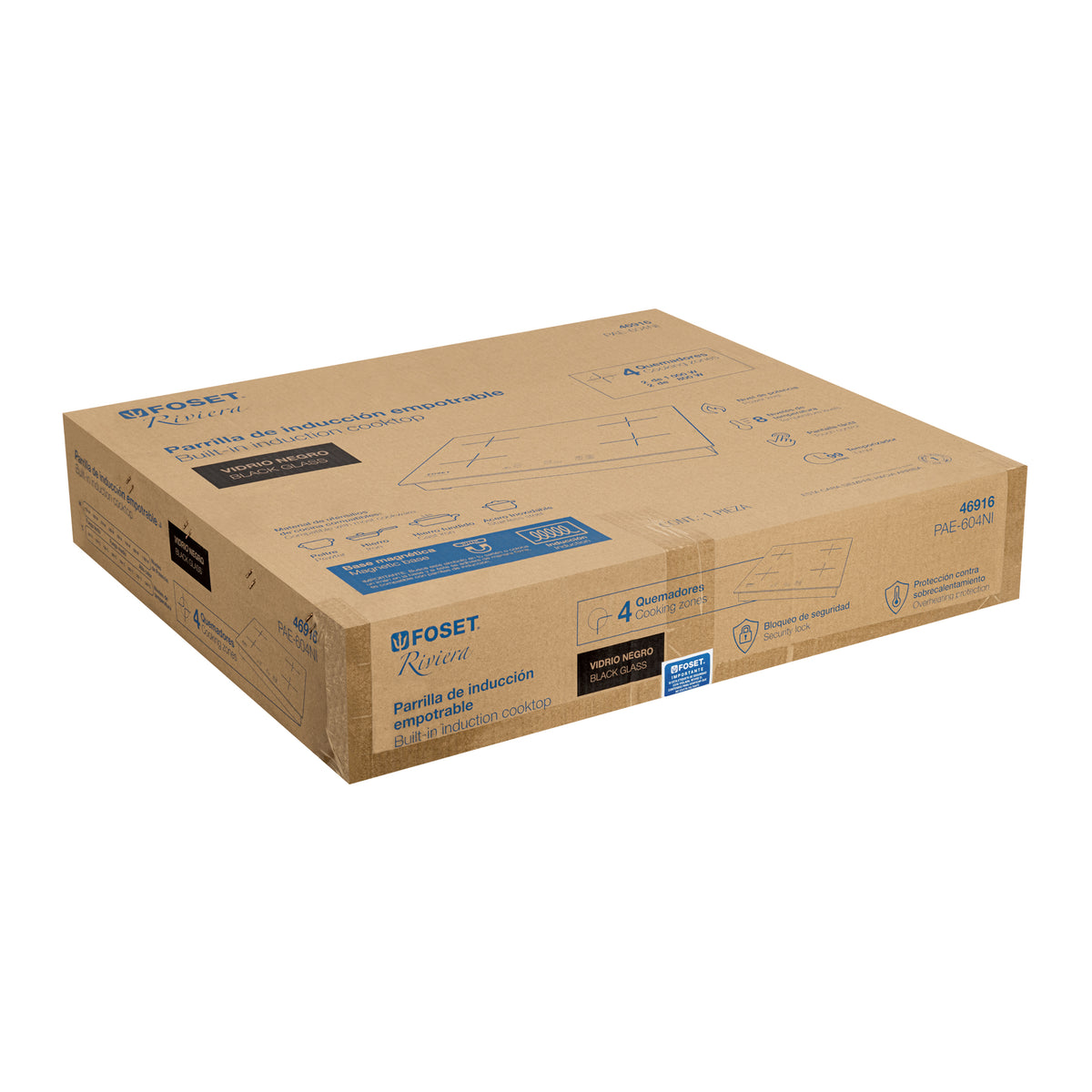 Parrilla Inducción Empotrable 60 cm, 4 Quem, Vidrio, Riviera