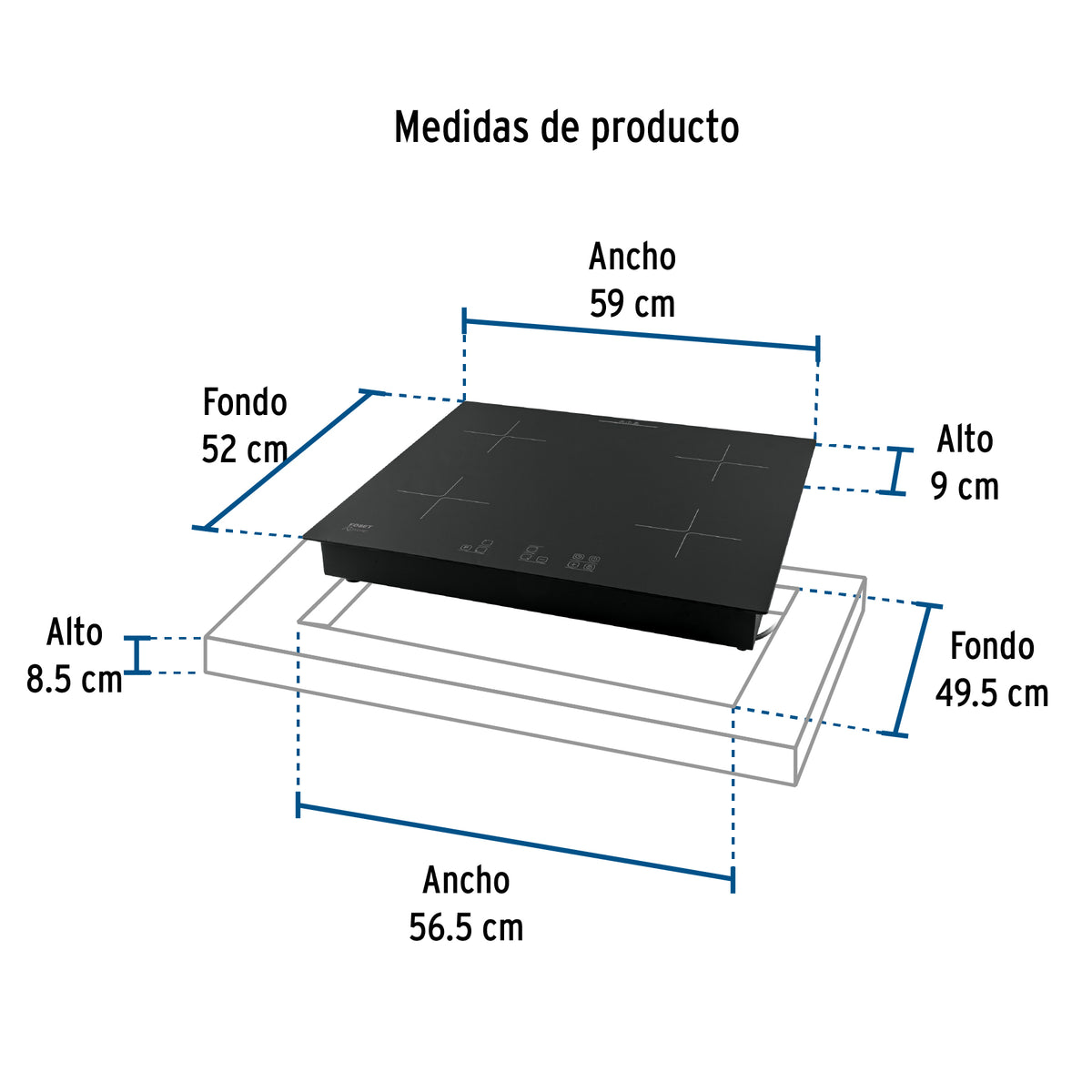 Parrilla Inducción Empotrable 60 cm, 4 Quem, Vidrio, Riviera