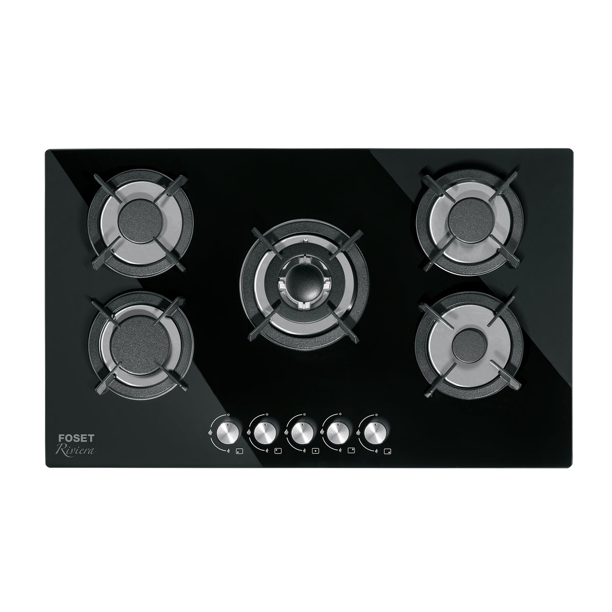 Parrilla Gas Empotrable 90 cm, 5 Quem, Vidrio Negro, Riviera