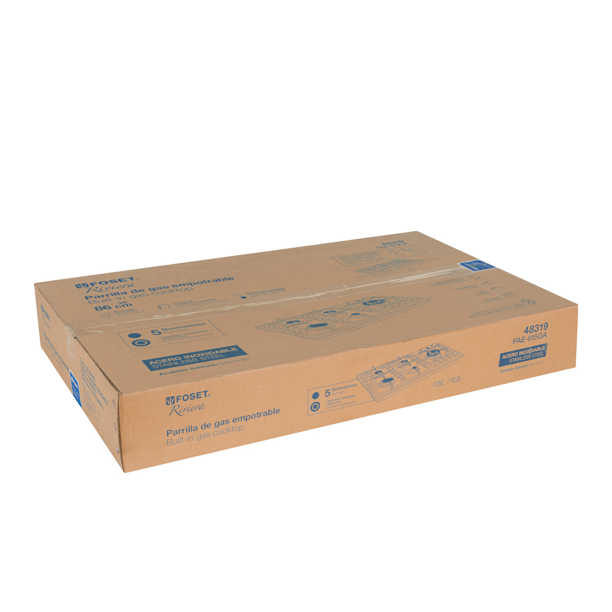 Parrilla Gas Empotrable 90 cm, 5 Quem, Lateral, Inox, Riviera