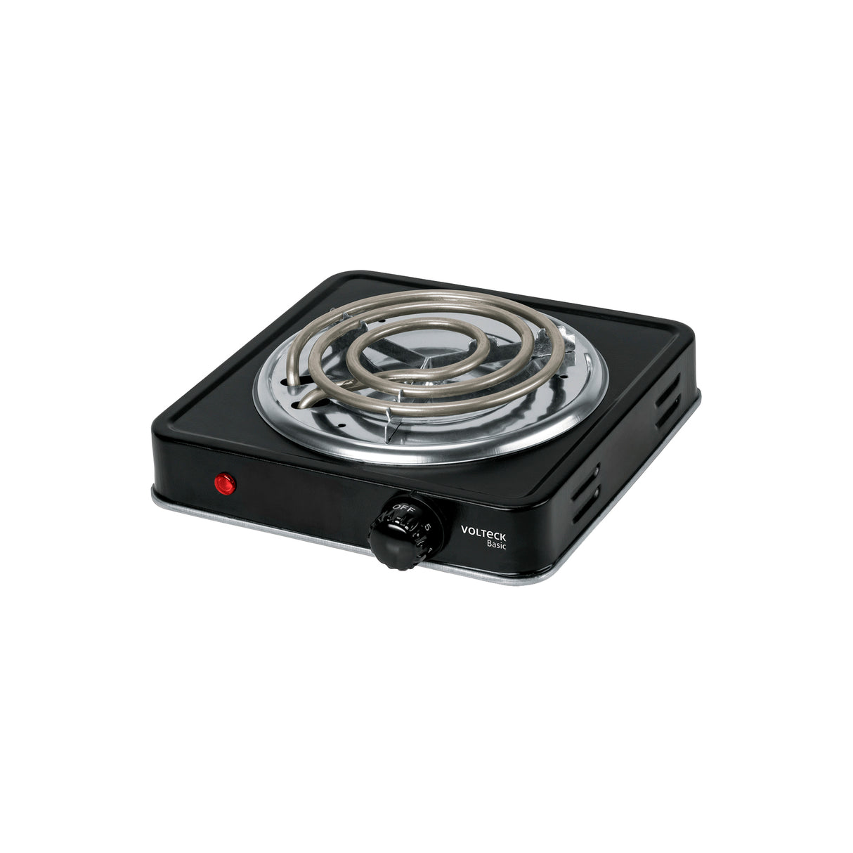 Parrilla eléctrica 1 quemador en espiral, negra, BASIC