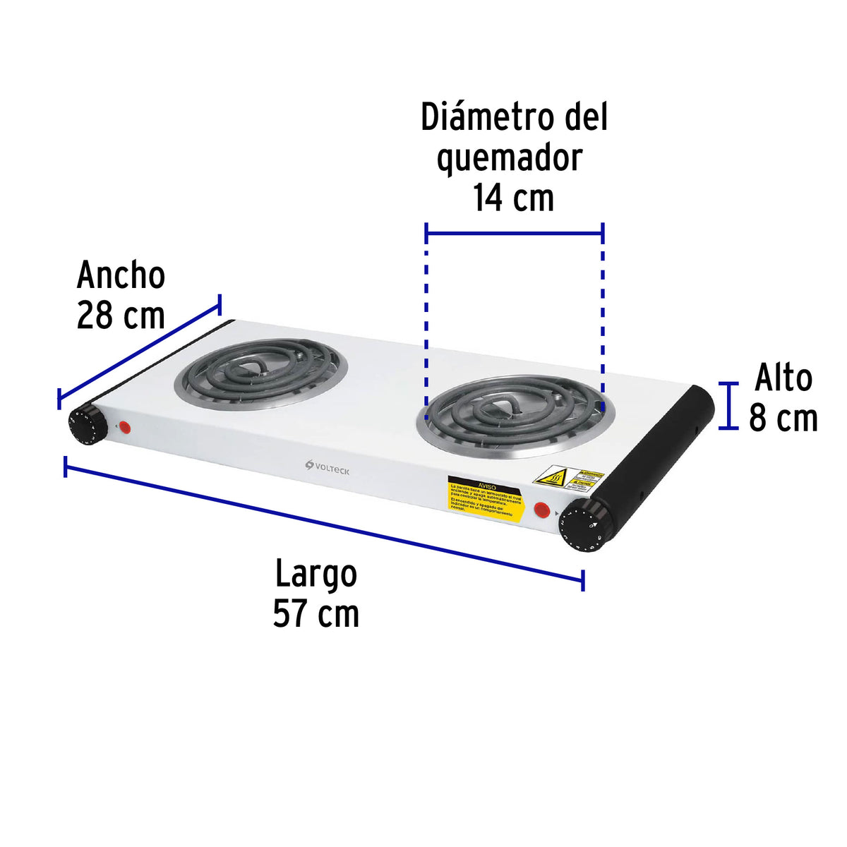 Parrilla Eléctrica 2 Quemadores en Espiral, Blanca, Volteck