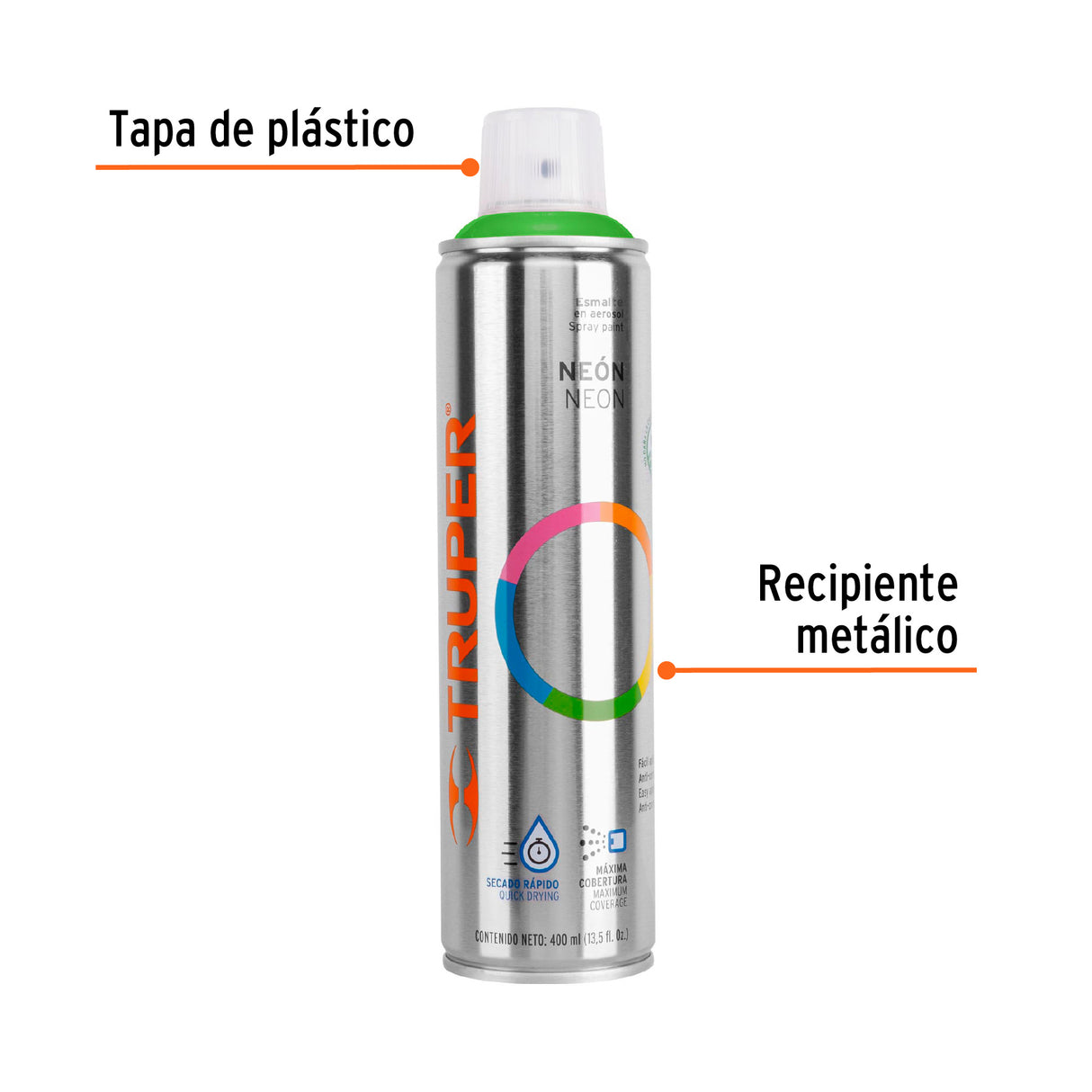 Pintura en Aerosol, Verde Neón, Bote Esbelto, 400 ml