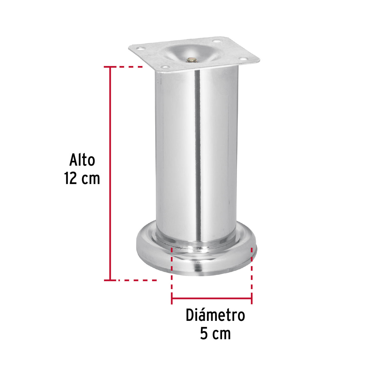 Pata para Sofá y Mueble, Cromo, 120 mm Altura, Hermex