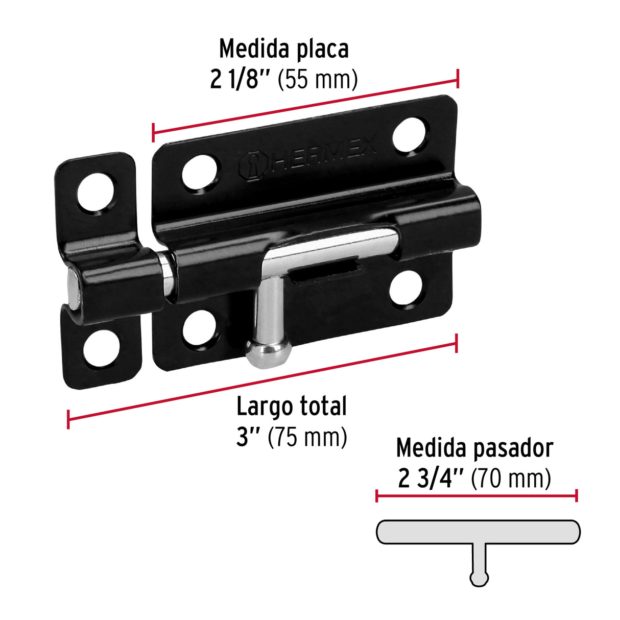 Pasador de Barril 3' de Acero Acabado Negro, Hermex