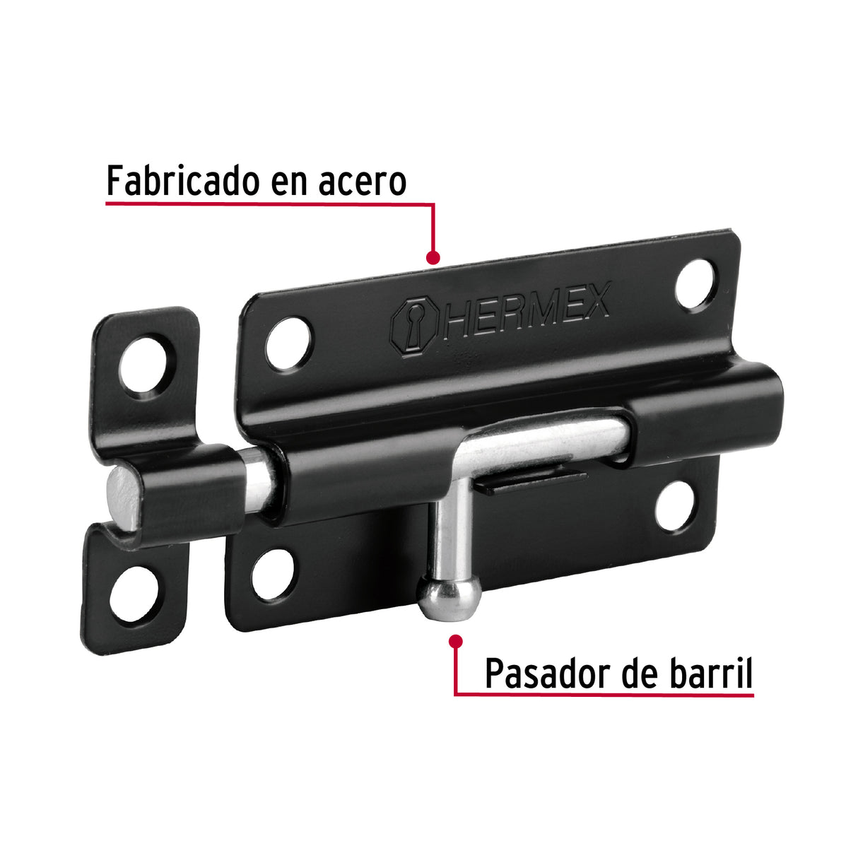 Pasador de Barril 4' de Acero Acabado Negro, Hermex