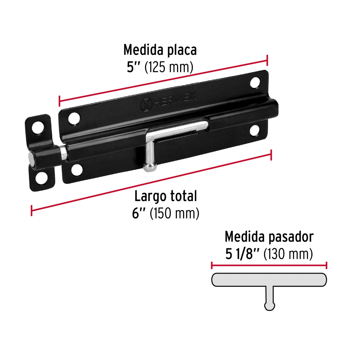 Pasador de Barril 6' de Acero Acabado Negro, Hermex