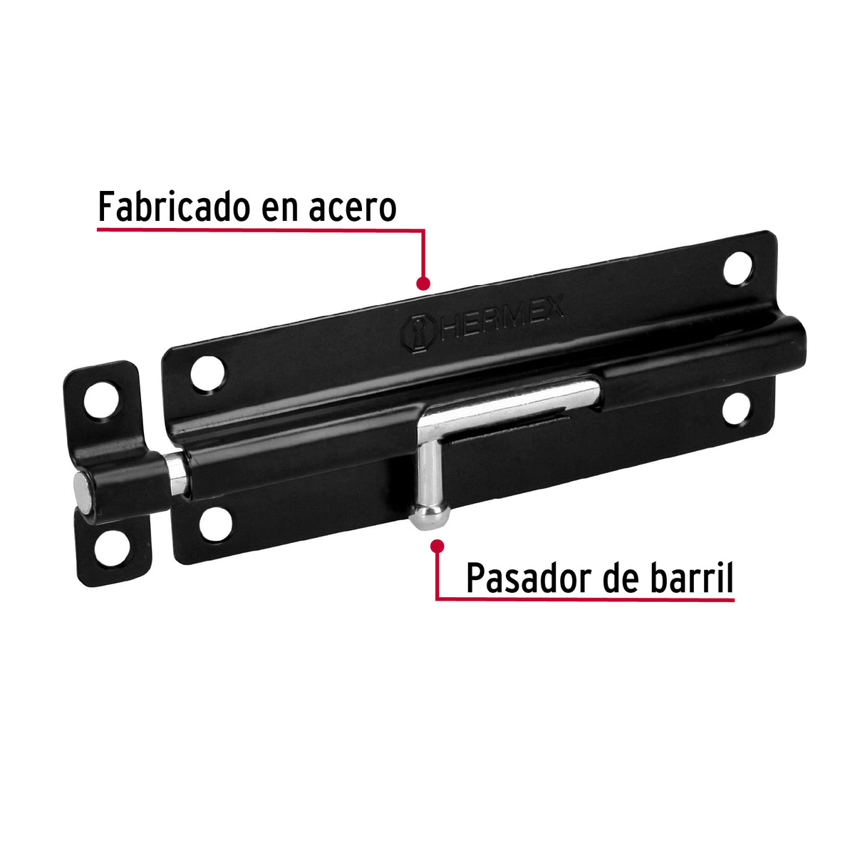 Pasador de Barril 6' de Acero Acabado Negro, Hermex