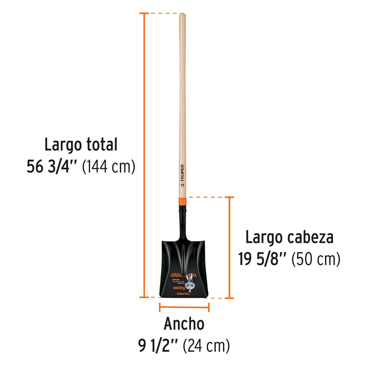 Pala Cuadrada T-2000, Mango Largo 45', Truper