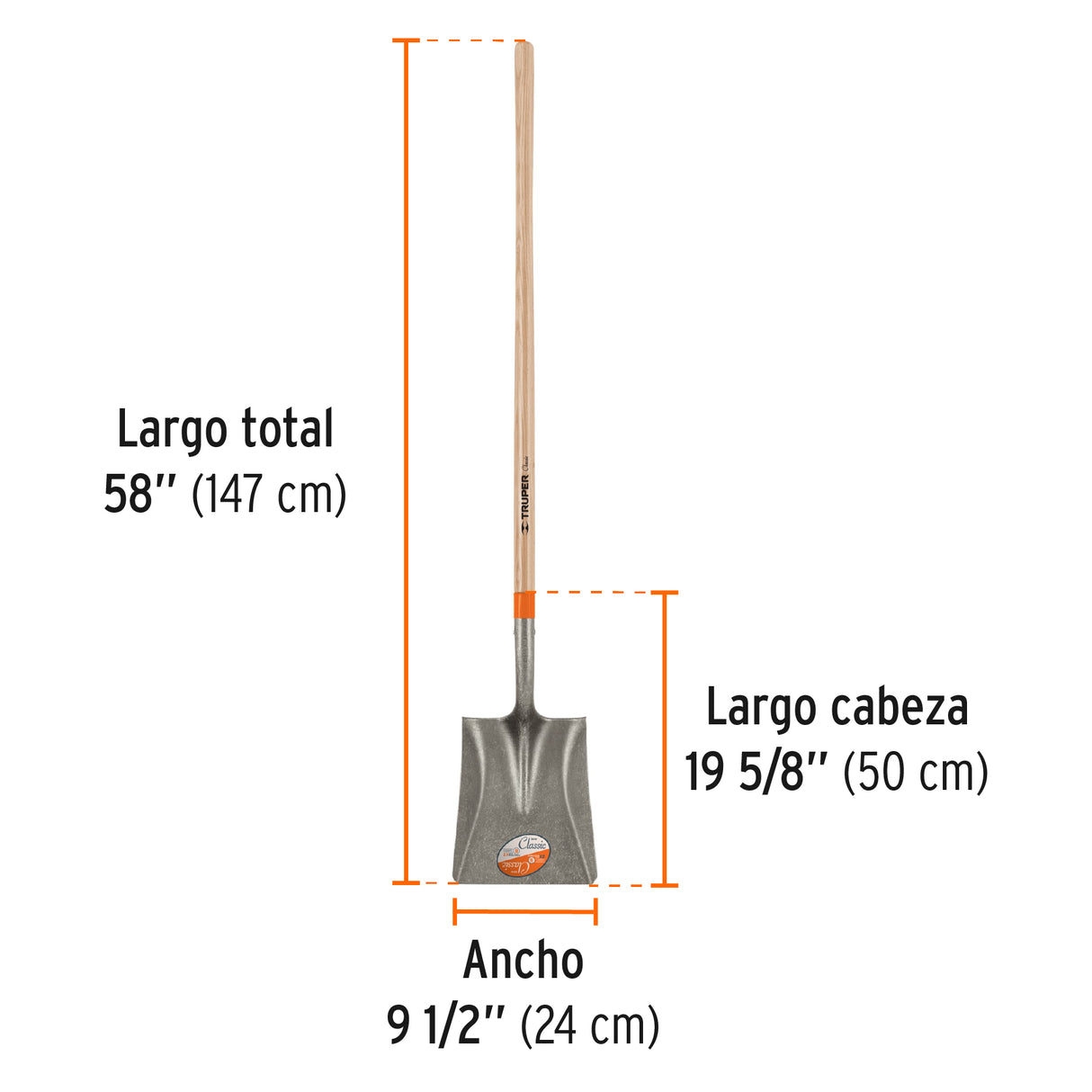 Pala Cuadrada Classic, Mango Largo 48', Truper