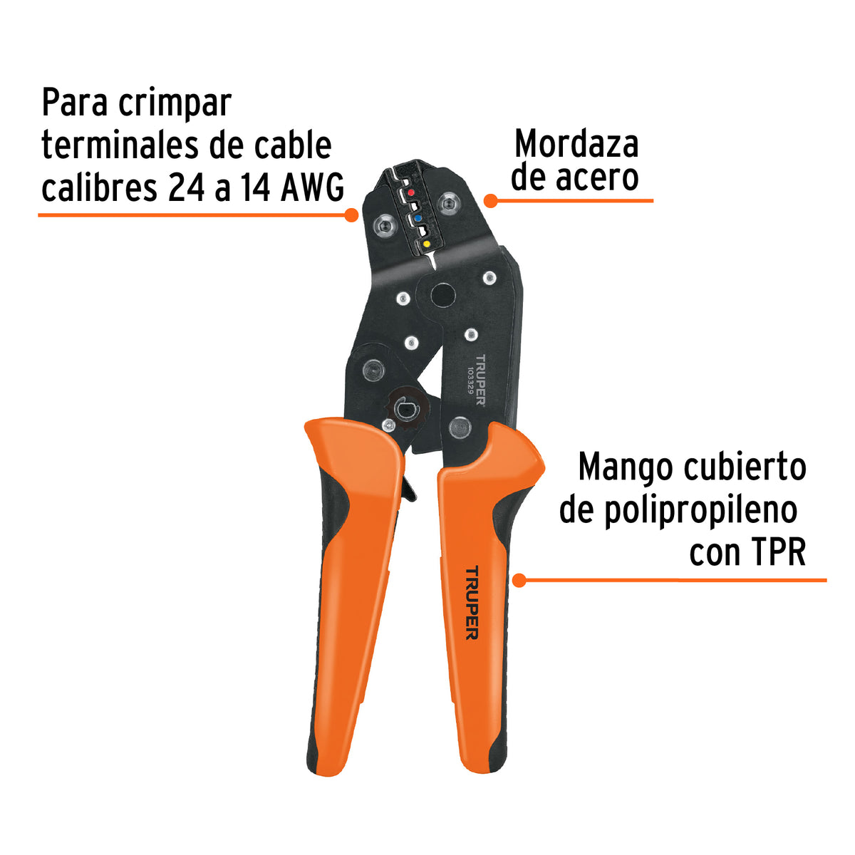 Kit de Crimpadora y 500 Terminales con Aislamiento, Truper